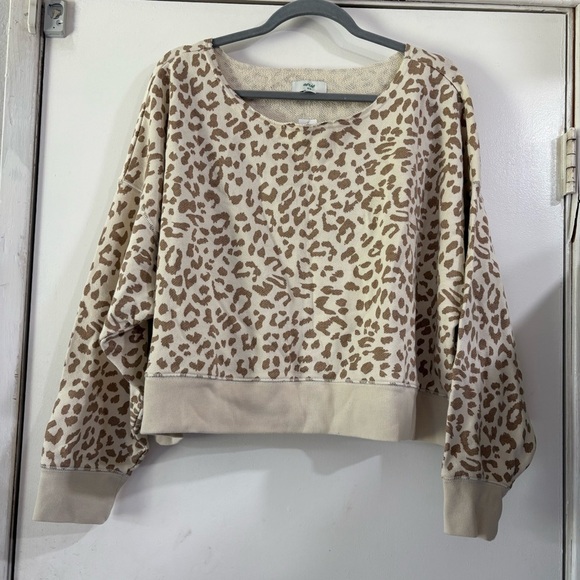 Aerie Sandy Animal Print Sweater Cheetah Leopard Boat Neck Off Cream Oversized M - Picture 3 of 10